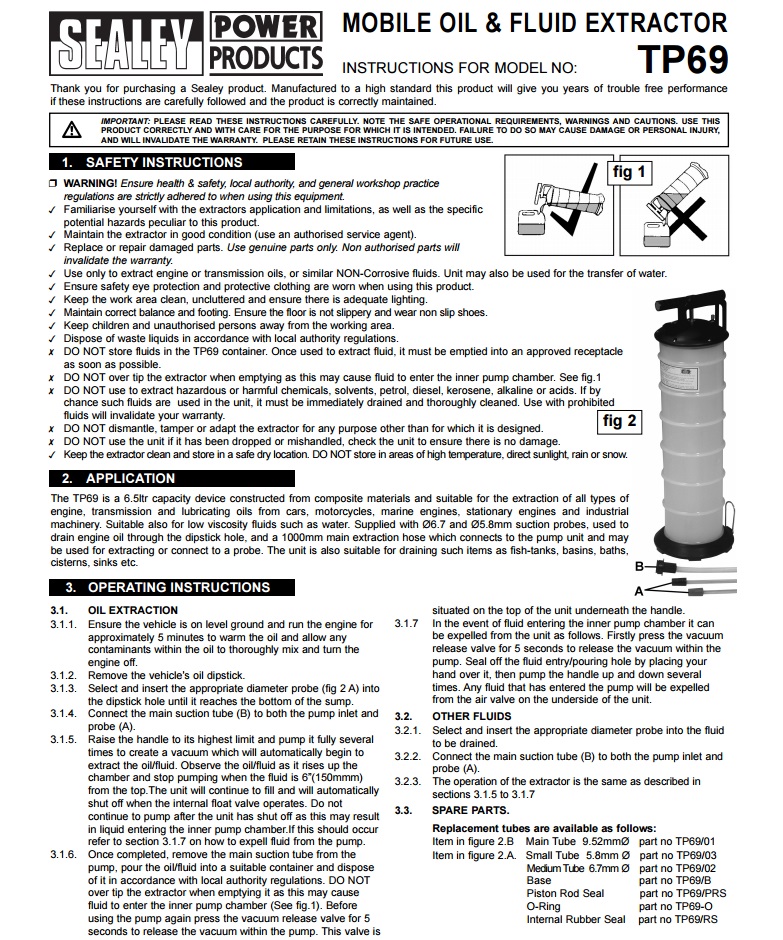 Manual 6.5ltr Vacuum Oil & Fluid Extractor, TP69